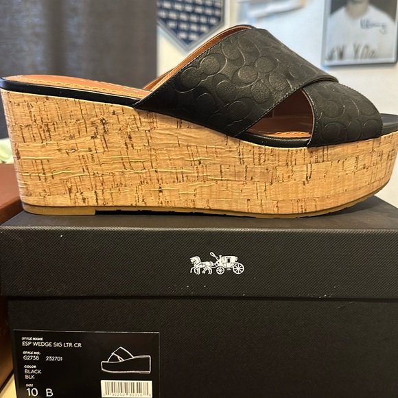 BLK leather Coach wedges. Brand new in box, never worn. Perfect for Summer! - Picture 1 of 3
